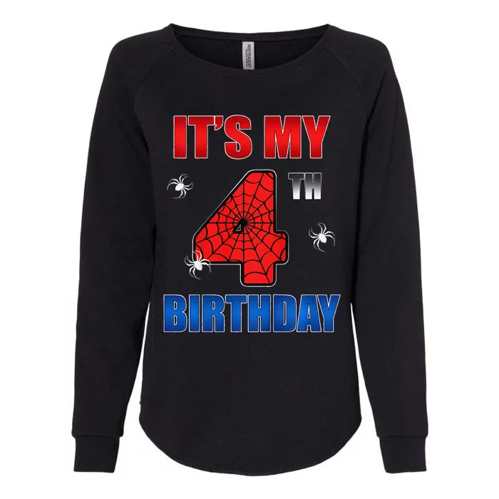 Spider Web Four 4 Years Old ItS My 4th Birthday Boy Party Womens California Wash Sweatshirt