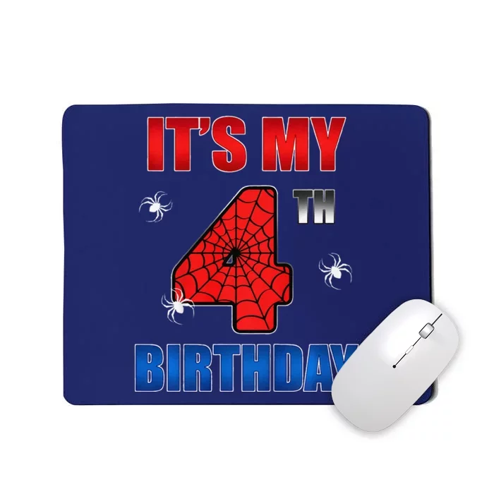 Spider Web Four 4 Years Old ItS My 4th Birthday Boy Party Mousepad