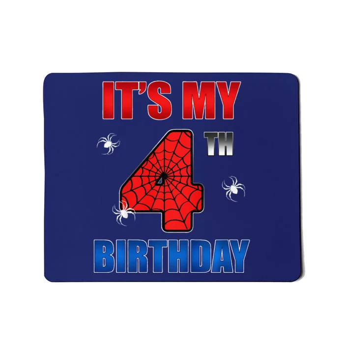 Spider Web Four 4 Years Old ItS My 4th Birthday Boy Party Mousepad