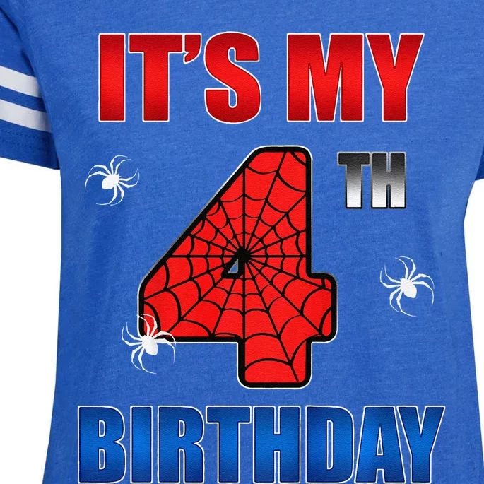 Spider Web Four 4 Years Old ItS My 4th Birthday Boy Party Enza Ladies Jersey Football T-Shirt