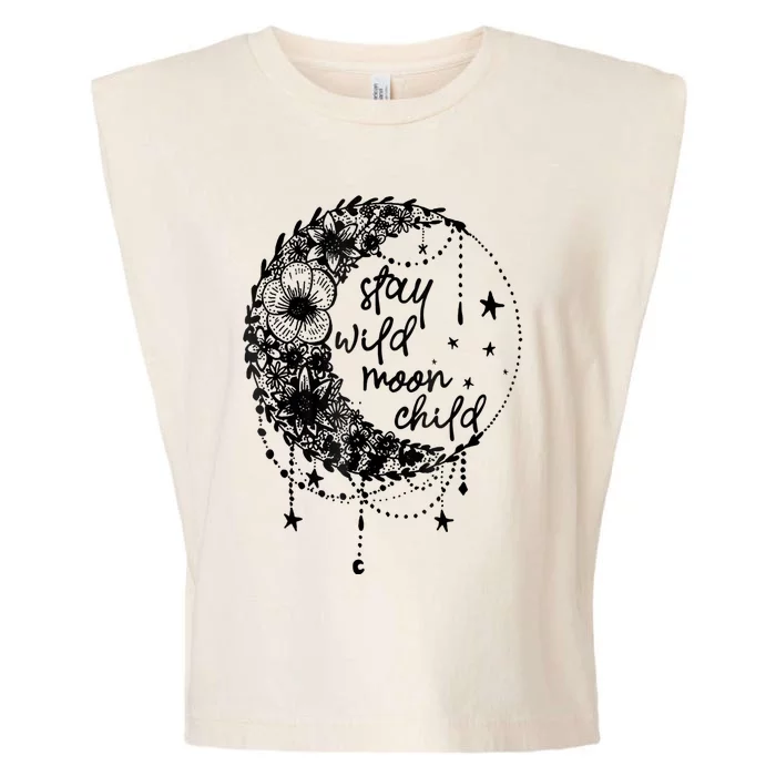 Stay Wild Flower Child Crescent Moon Hippie Garment-Dyed Women's Muscle Tee