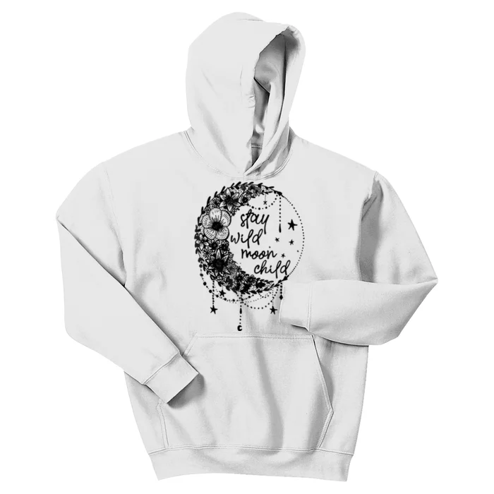 Stay Wild Flower Child Crescent Moon Hippie Kids Hoodie