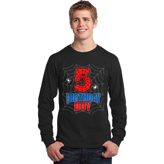 Spider Web Five 5 Years Old 5th Birthday Boy Party Tall Long Sleeve T-Shirt