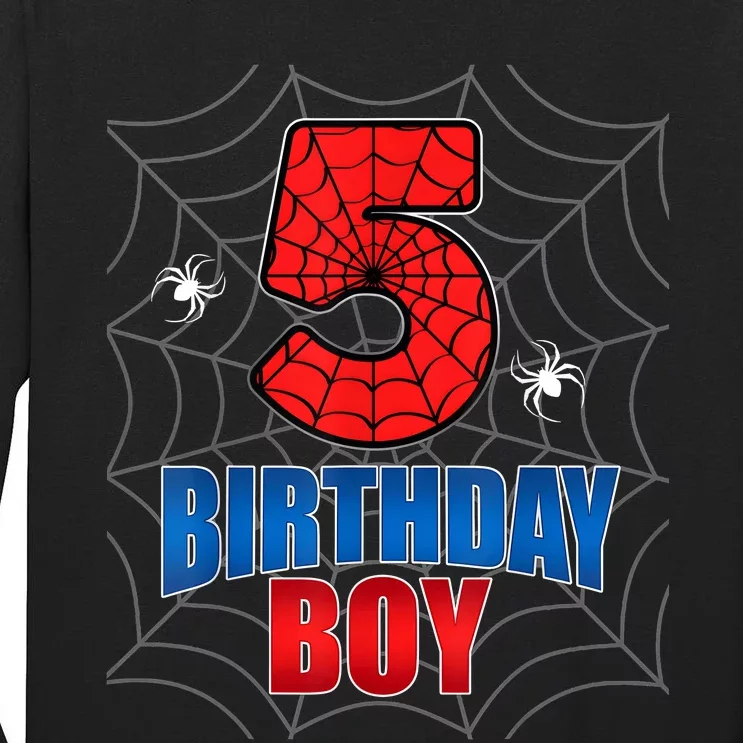 Spider Web Five 5 Years Old 5th Birthday Boy Party Tall Long Sleeve T-Shirt