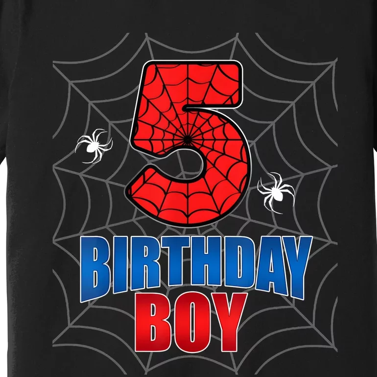 Spider Web Five 5 Years Old 5th Birthday Boy Party Premium T-Shirt