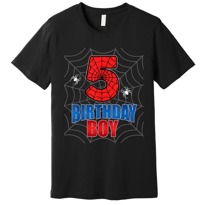 Spider Web Five 5 Years Old 5th Birthday Boy Party Premium T-Shirt