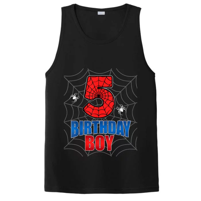 Spider Web Five 5 Years Old 5th Birthday Boy Party Performance Tank