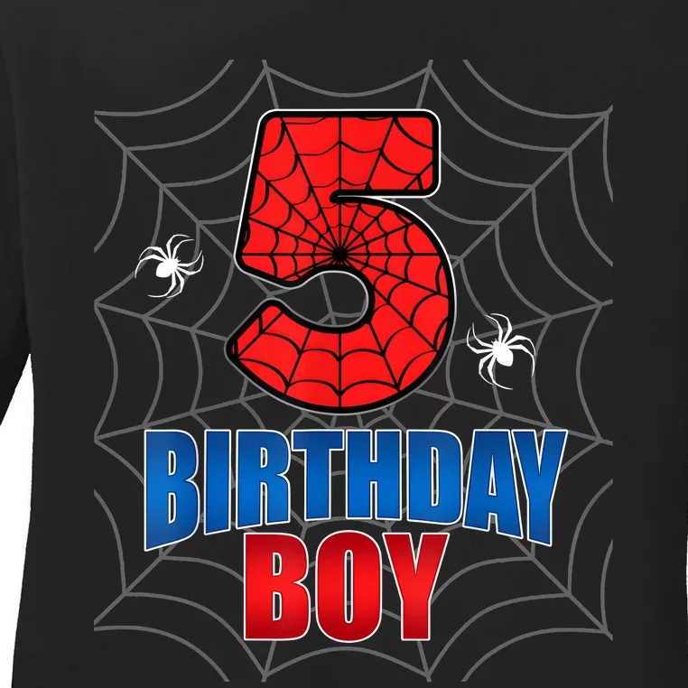 Spider Web Five 5 Years Old 5th Birthday Boy Party Ladies Long Sleeve Shirt