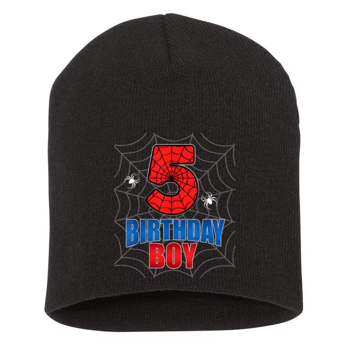 Spider Web Five 5 Years Old 5th Birthday Boy Party Short Acrylic Beanie