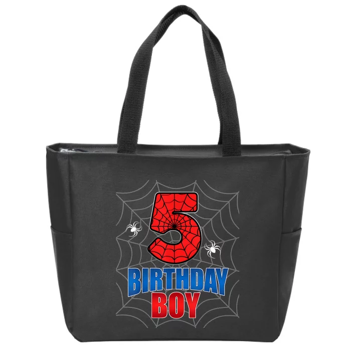 Spider Web Five 5 Years Old 5th Birthday Boy Party Zip Tote Bag