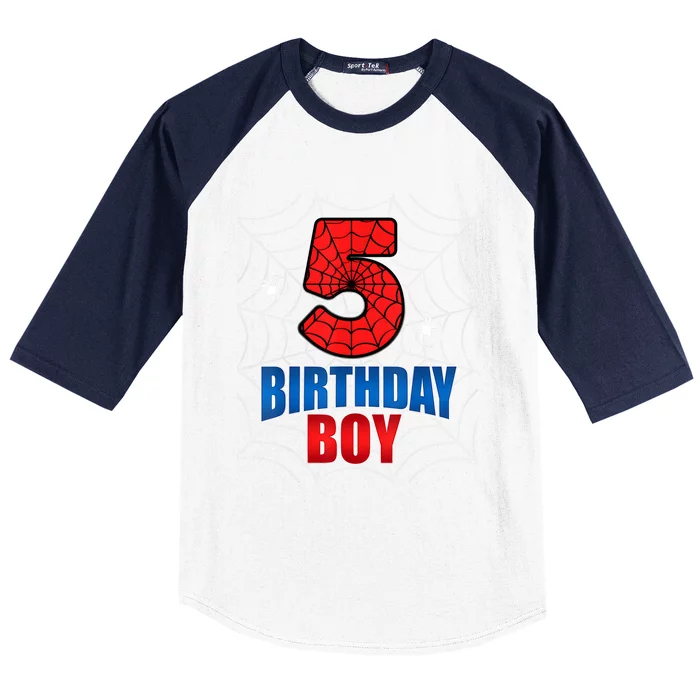 Spider Web Five 5 Years Old 5th Birthday Boy Party Baseball Sleeve Shirt