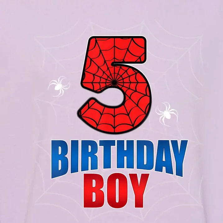 Spider Web Five 5 Years Old 5th Birthday Boy Party Garment-Dyed Sweatshirt