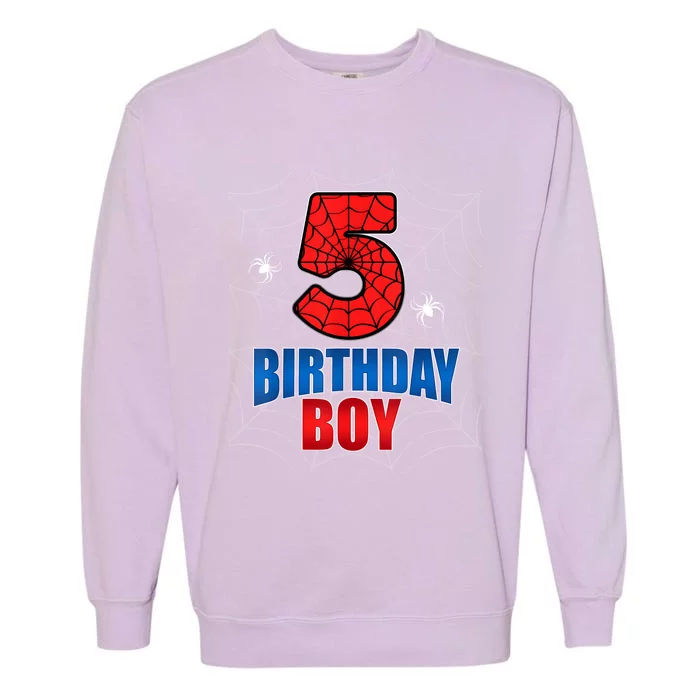 Spider Web Five 5 Years Old 5th Birthday Boy Party Garment-Dyed Sweatshirt