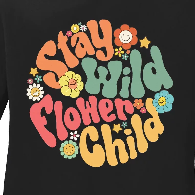 Stay Wild Flower Child Flower Retro Natural Boho Hippie Ladies Long Sleeve Shirt