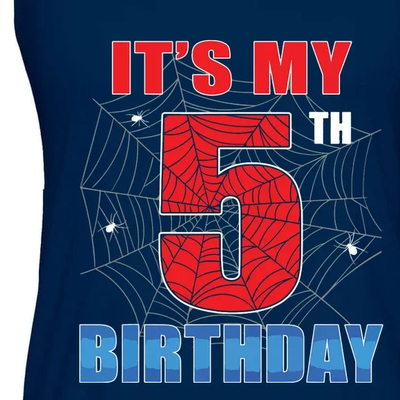 Spider Web Five 5 Years Old Its My 5th Birthday Boy Party Ladies Essential Flowy Tank