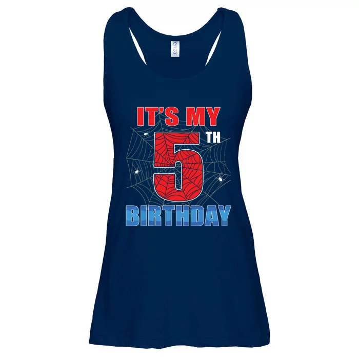 Spider Web Five 5 Years Old Its My 5th Birthday Boy Party Ladies Essential Flowy Tank