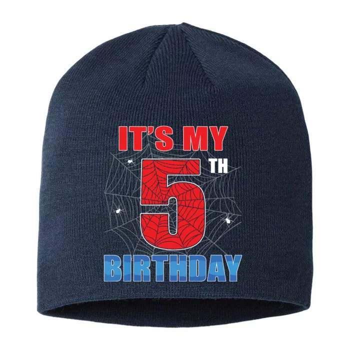 Spider Web Five 5 Years Old Its My 5th Birthday Boy Party 8 1/2in Sustainable Knit Beanie