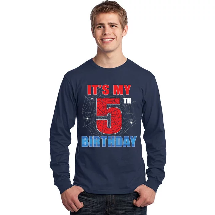 Spider Web Five 5 Years Old Its My 5th Birthday Boy Party Tall Long Sleeve T-Shirt