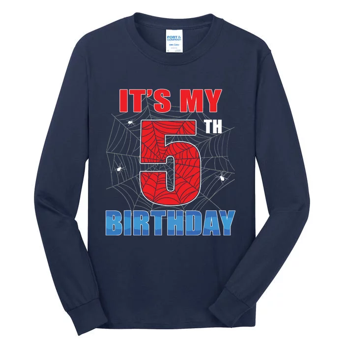 Spider Web Five 5 Years Old Its My 5th Birthday Boy Party Tall Long Sleeve T-Shirt