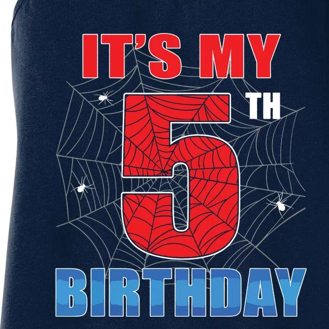 Spider Web Five 5 Years Old Its My 5th Birthday Boy Party Women's Racerback Tank