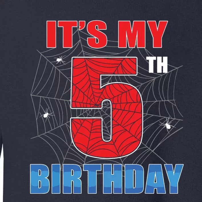 Spider Web Five 5 Years Old Its My 5th Birthday Boy Party Toddler Sweatshirt