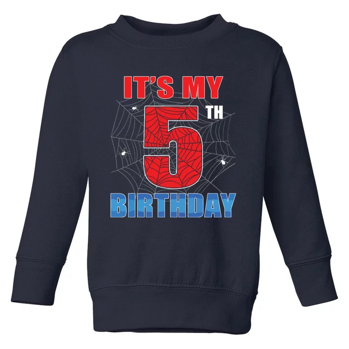 Spider Web Five 5 Years Old Its My 5th Birthday Boy Party Toddler Sweatshirt