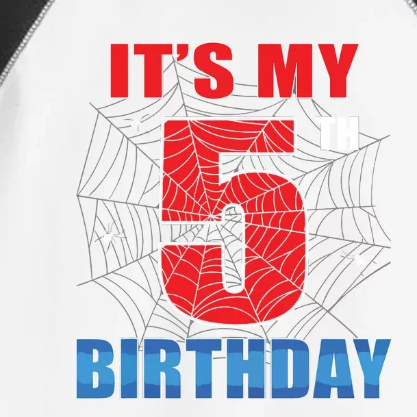 Spider Web Five 5 Years Old Its My 5th Birthday Boy Party Toddler Fine Jersey T-Shirt