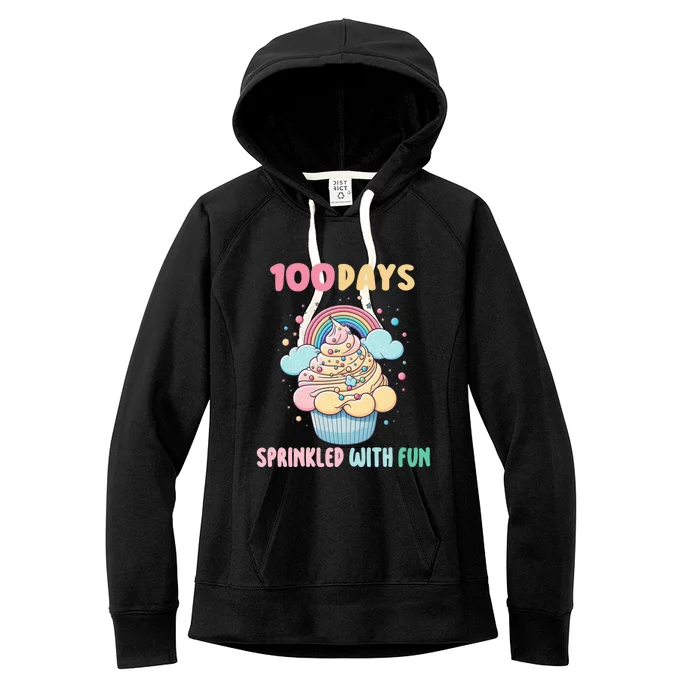 Sprinkled With Fun Rainbow Cupcake 100 Day Of School Teacher Gift Women's Fleece Hoodie