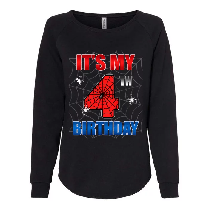 Spider Web Four 4 Years Old ItS My 4th Birthday Boy Party Womens California Wash Sweatshirt