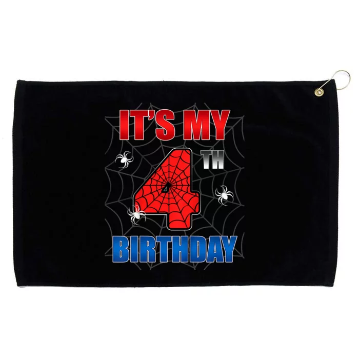 Spider Web Four 4 Years Old ItS My 4th Birthday Boy Party Grommeted Golf Towel