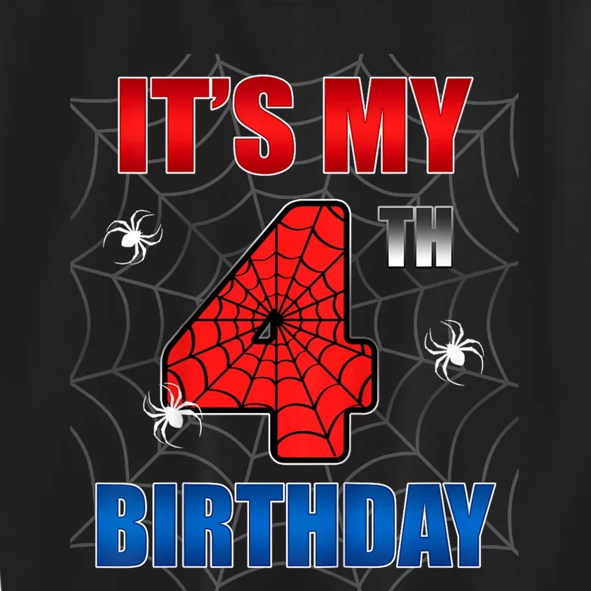 Spider Web Four 4 Years Old ItS My 4th Birthday Boy Party Kids Sweatshirt