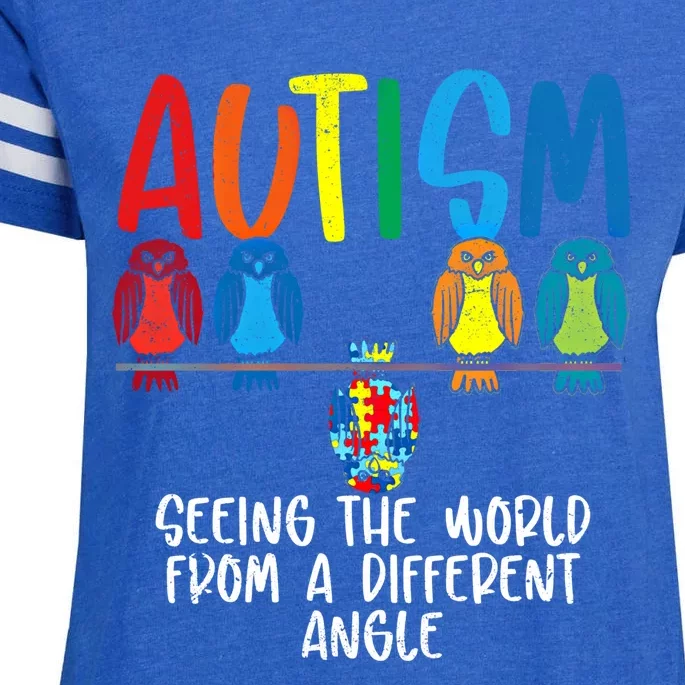 Seeing World From Different Angle Autism Awareness Owl Gift Enza Ladies Jersey Football T-Shirt