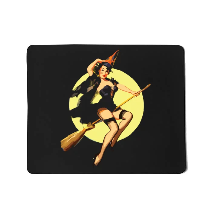 Sexy Witch Flying Broom Halloween Mousepad