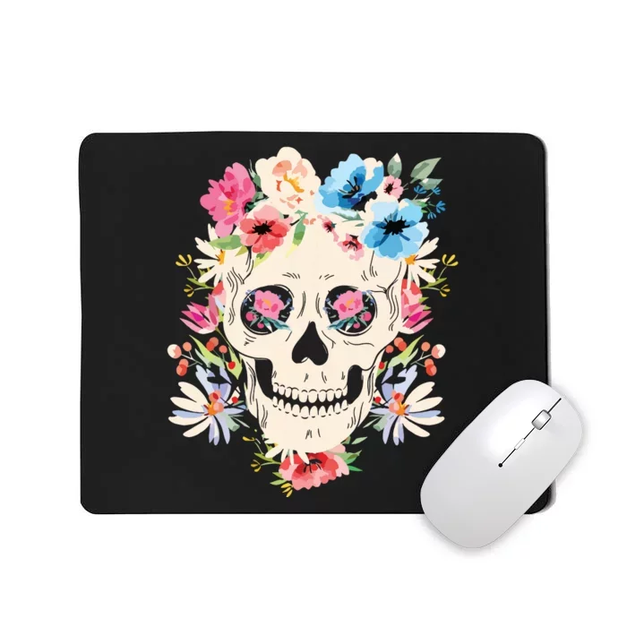 Skull With Flowers For Mexican Holidays Mousepad