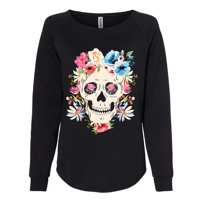 Skull With Flowers For Mexican Holidays Womens California Wash Sweatshirt