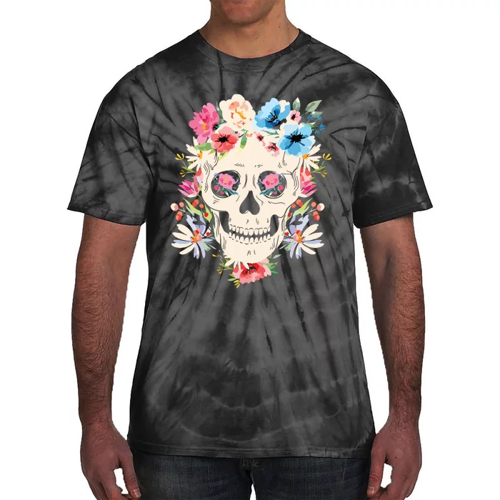 Skull With Flowers For Mexican Holidays Tie-Dye T-Shirt