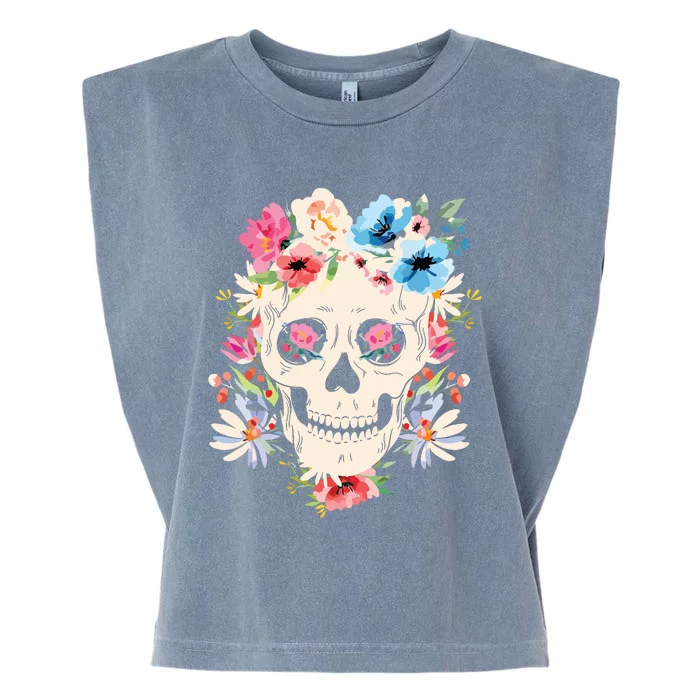 Skull With Flowers For Mexican Holidays Garment-Dyed Women's Muscle Tee