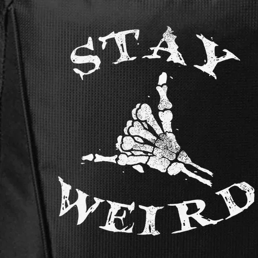 Stay Weird Gothic Skeleton Hand Shaka Novelty Halloween City Backpack