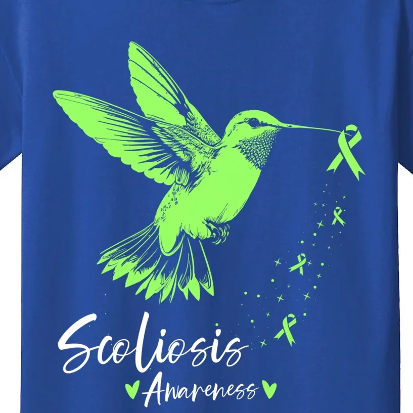 Scoliosis Warrior Green Hummingbird Scoliosis Awareness Great Gift Kids T-Shirt