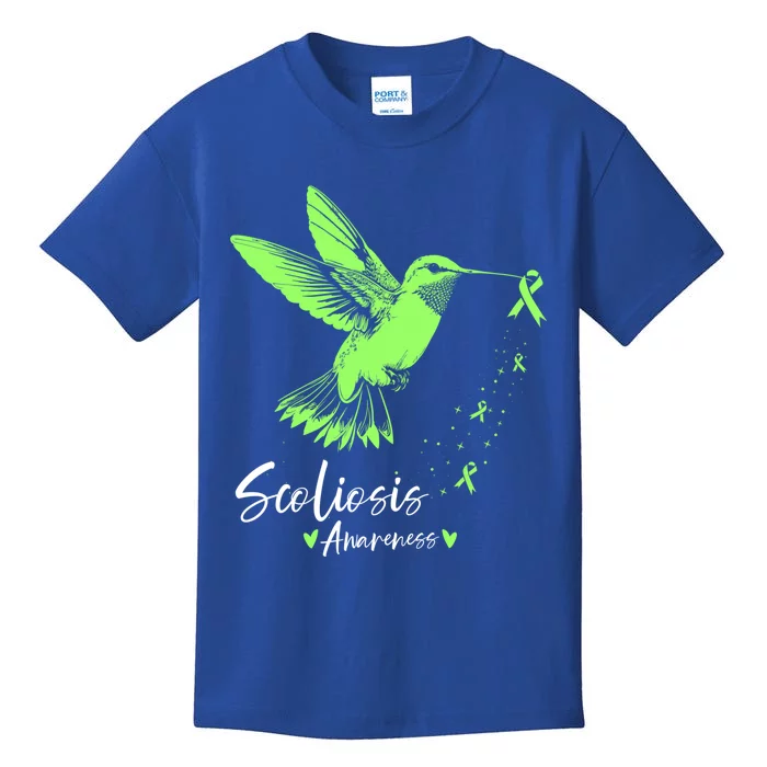 Scoliosis Warrior Green Hummingbird Scoliosis Awareness Great Gift Kids T-Shirt