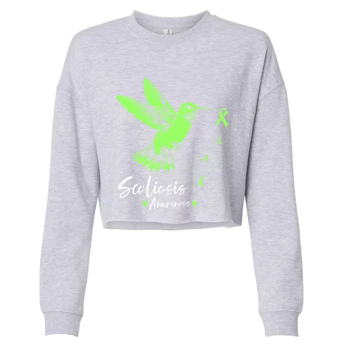 Scoliosis Warrior Green Hummingbird Scoliosis Awareness Great Gift Cropped Pullover Crew