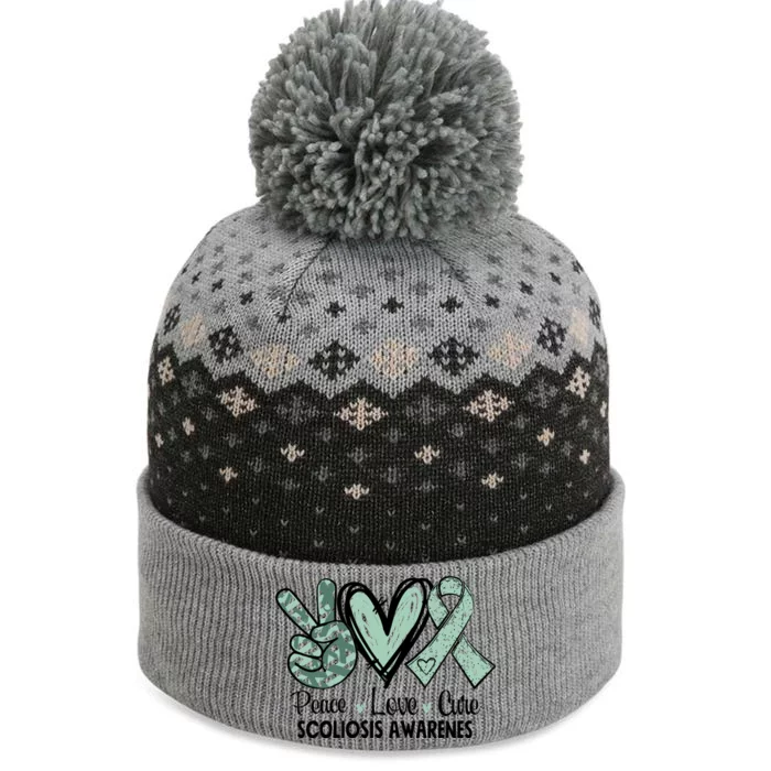 Scoliosis Warrior Green Peace Love Cure Scoliosis Awareness Gift The Baniff Cuffed Pom Beanie