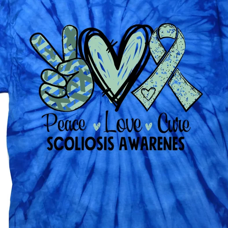 Scoliosis Warrior Green Peace Love Cure Scoliosis Awareness Gift Tie-Dye T-Shirt