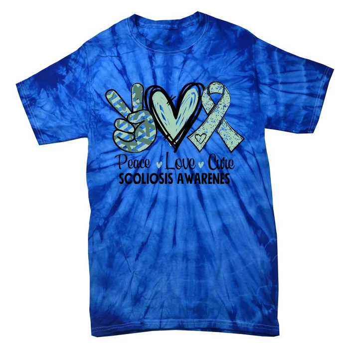 Scoliosis Warrior Green Peace Love Cure Scoliosis Awareness Gift Tie-Dye T-Shirt