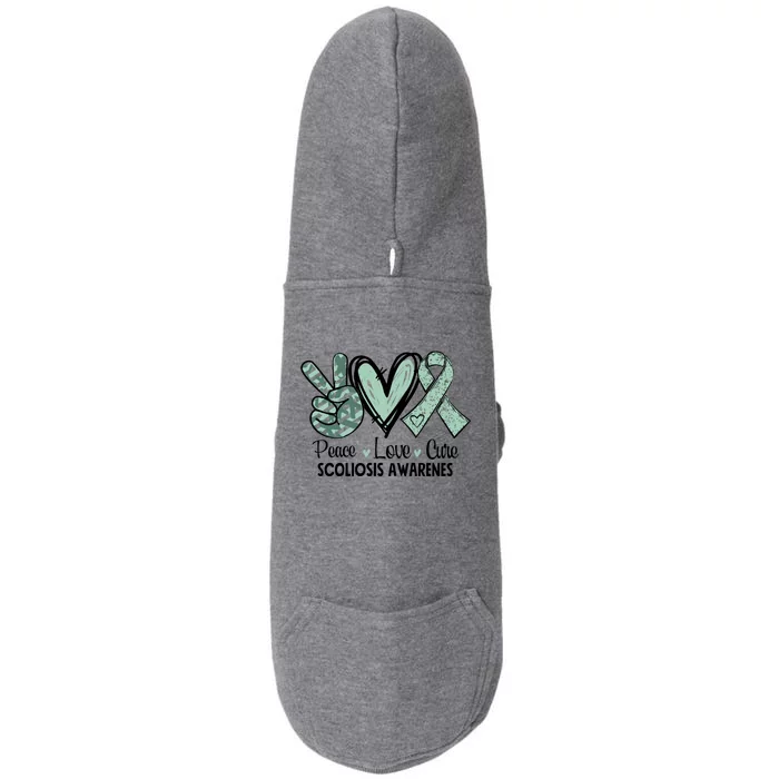 Scoliosis Warrior Green Peace Love Cure Scoliosis Awareness Gift Doggie 3-End Fleece Hoodie