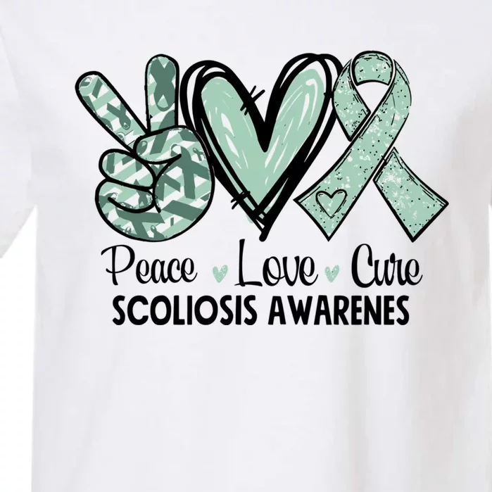 Scoliosis Warrior Green Peace Love Cure Scoliosis Awareness Gift Garment-Dyed Heavyweight T-Shirt