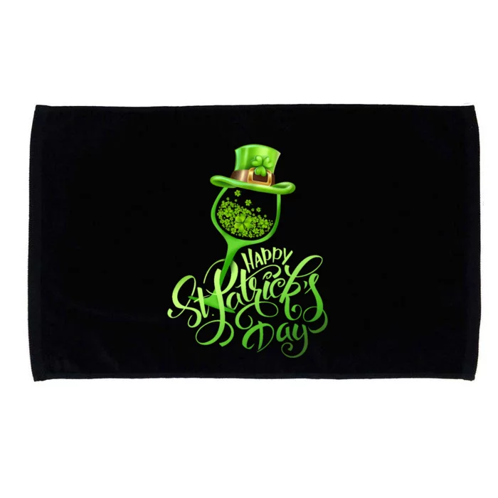 Shamrock Wine Glass Happy St Patrick's Day Cute Gift Microfiber Hand Towel