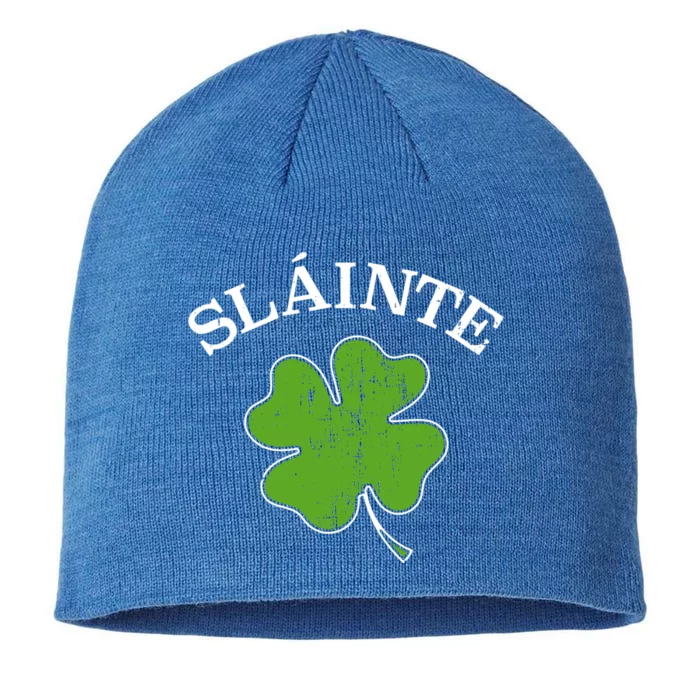 Slainte With Green Shamrock Clover For St Patricks Day Gift 8 1/2in Sustainable Knit Beanie