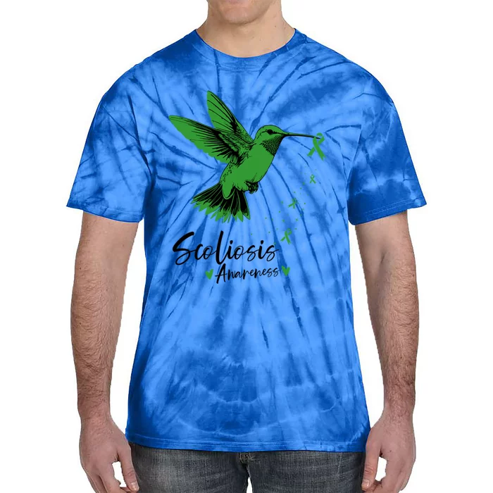 Scoliosis Warrior Green Hummingbird Scoliosis Awareness Gift Tie-Dye T-Shirt