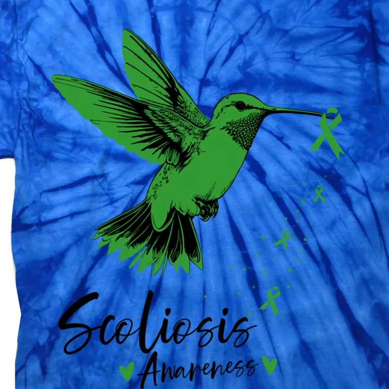 Scoliosis Warrior Green Hummingbird Scoliosis Awareness Gift Tie-Dye T-Shirt